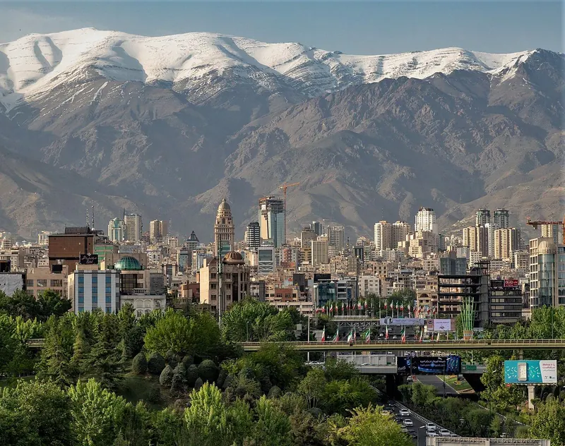 Tehran skyline beneath the Alborz mountains